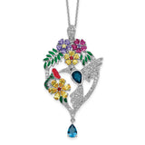 Cheryl M SS RhP Enamel CZ/Labcr.DkBlueSpinel/Glass Sim.Stones Necklace-WBC-QCM607-18