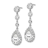 Cheryl M Sterling Silver Rhod Plated Pear Shape CZ Dangle Post Earrings-WBC-QCM653