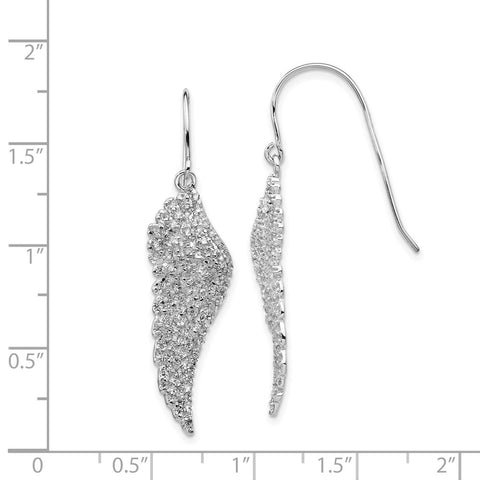 Cheryl M SS Rhod-plated CZ Angel Wing Shepherd Hook Dangle Earrings-WBC-QCM700