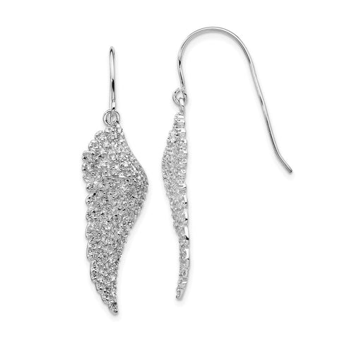 Cheryl M SS Rhod-plated CZ Angel Wing Shepherd Hook Dangle Earrings-WBC-QCM700