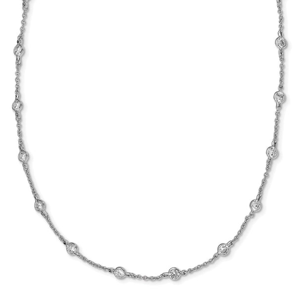 Cheryl M Sterling Silver Rhodium Plated CZ Station 36in Necklace-WBC-QCM701-36