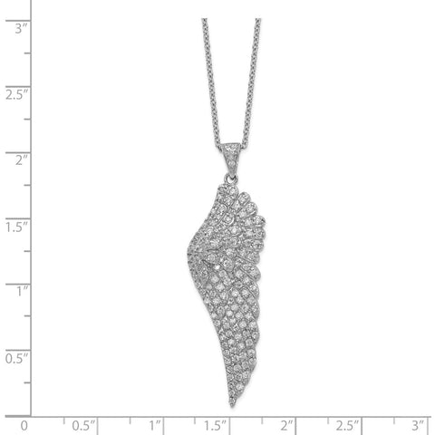 Cheryl M Sterling Silver Rhodium-plated CZ Angel Wing 18in Necklace-WBC-QCM703-18
