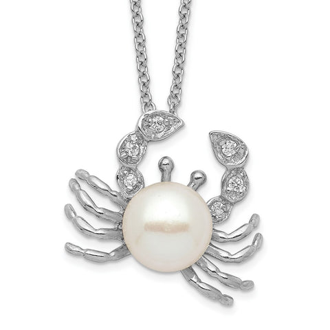 Cheryl M Sterling Silver Rhod Plated CZ & FWC Crab Pearl 18in Necklace-WBC-QCM716-18