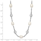 Cheryl M Sterling Silver Rhod Plated CZ & FWC Pearl Station 36in Necklace-WBC-QCM728-36