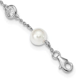 Cheryl M SS Rhodium-plated CZ & Simulated Pearl Station 36in Necklace-WBC-QCM729-36