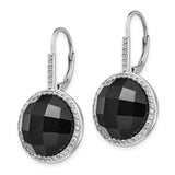 Cheryl M SS Rhod Plated CZ & Onyx Checkerboard Cut Leverback Earrings-WBC-QCM751