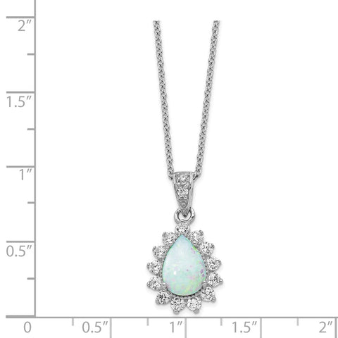 Cheryl M SS Rhod Plated CZ & Created Opal Pear Shaped 18in Necklace-WBC-QCM784-18