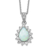 Cheryl M SS Rhod Plated CZ & Created Opal Pear Shaped 18in Necklace-WBC-QCM784-18