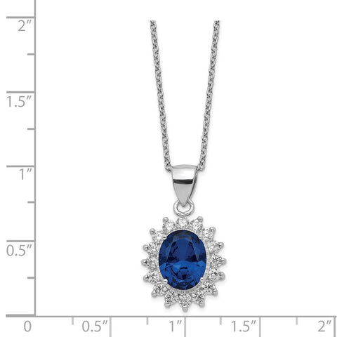 Cheryl M SS Rhodium Plated CZ & Created Dark Blue Spinel 18in Necklace-WBC-QCM797-18