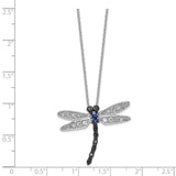 Cheryl M SS Rhod-plated White, Black & Blue CZ Dragonfly 18in Necklace-WBC-QCM799-18