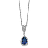 Cheryl M SS Rhod-plated CZ & Lab cr. Dark Blue Spinel Pear 18in Necklace-WBC-QCM800-18