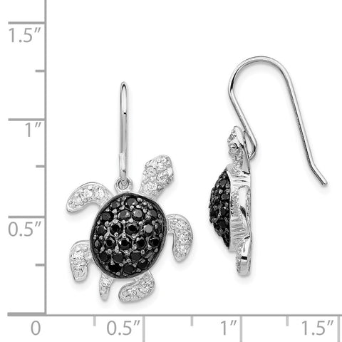 Cheryl M SS Rhodium-plated Black & White CZ Turtle Dangle Earrings-WBC-QCM807