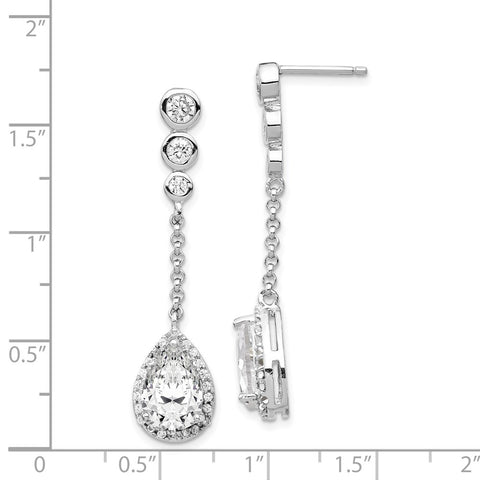 Cheryl M Sterling Silver Rhodium Plated CZ Teardrop Dangle Post Earrings-WBC-QCM842