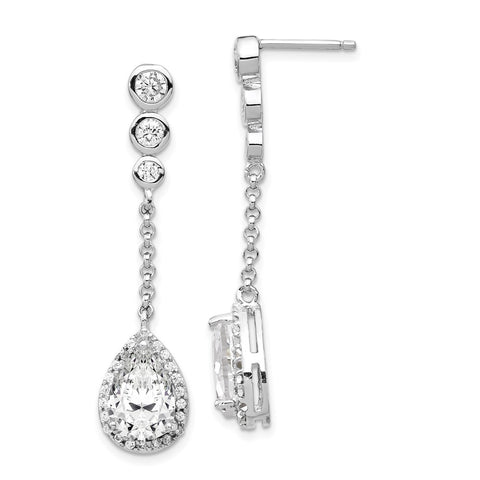 Cheryl M Sterling Silver Rhodium Plated CZ Teardrop Dangle Post Earrings-WBC-QCM842