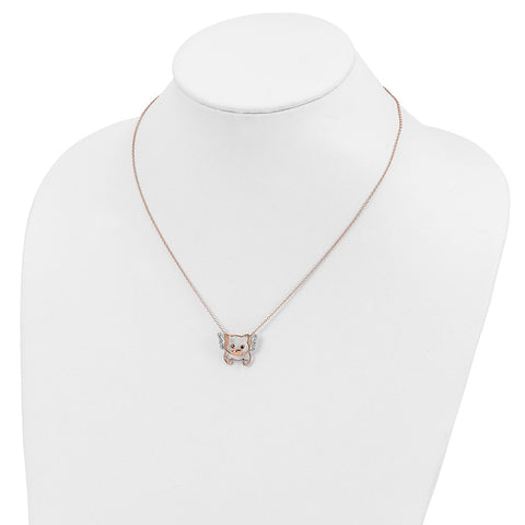 Cheryl M 18in Sterling Silver Rose-gold Plated CZ Flying Pig Necklace-WBC-QCM859-18