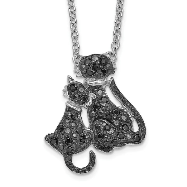 Cheryl M Sterling Silver Black Rhodium Plated CZ Cats 18in Necklace-WBC-QCM874-18