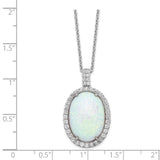 Cheryl M SS Rhod-plated Created Opal & CZ Oval Pendant 18in Necklace-WBC-QCM935-18