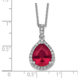 Cheryl M SS Rhodium Plated Created Ruby & CZ Pendant 18in Necklace-WBC-QCM940-18