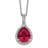 Cheryl M SS Rhodium Plated Created Ruby & CZ Pendant 18in Necklace-WBC-QCM940-18