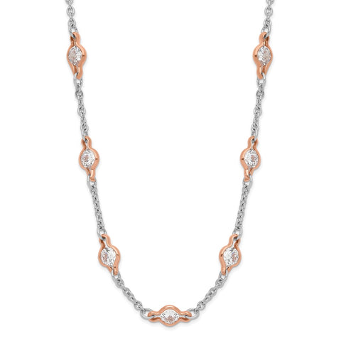 Cheryl M Sterling Silver Rose Gold-Plated Fancy CZ Station 36in Necklace-WBC-QCM953-36