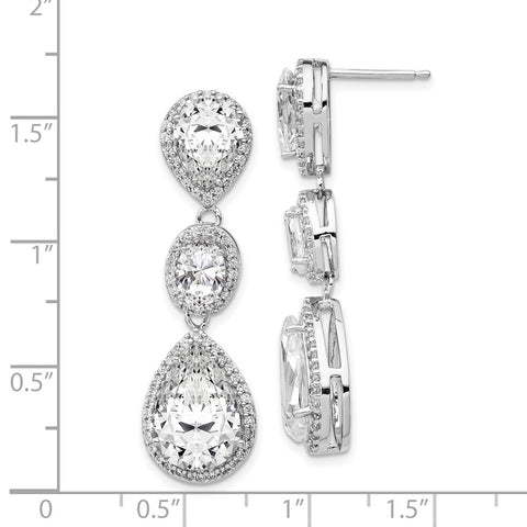 Cheryl M SS Rhodium Plated Fancy Teardrop CZ Dangle Post Earrings-WBC-QCM969