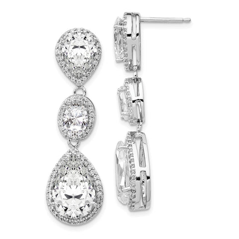 Cheryl M SS Rhodium Plated Fancy Teardrop CZ Dangle Post Earrings-WBC-QCM969