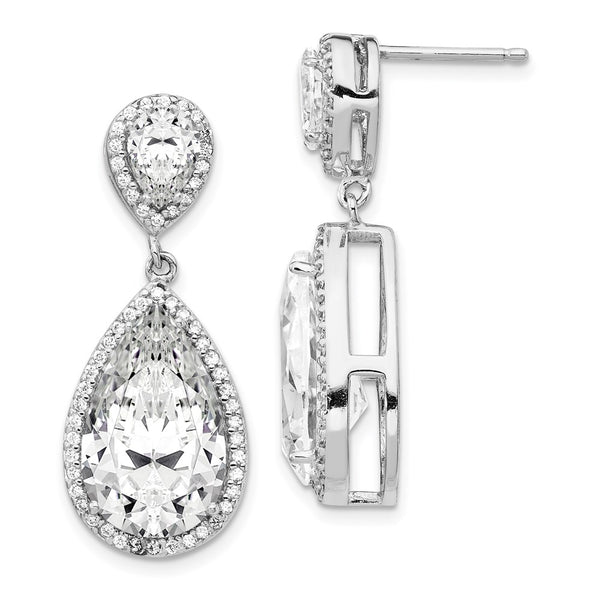 Cheryl M SS Rhodium Plated Fancy Pear Shape CZ Dangle Post Earrings-WBC-QCM989