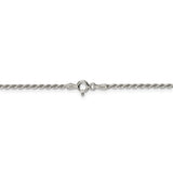 Sterling Silver Rhodium-plated 1.7mm Diamond-cut Rope Chain w/4in ext.-WBC-QDC025RH-22