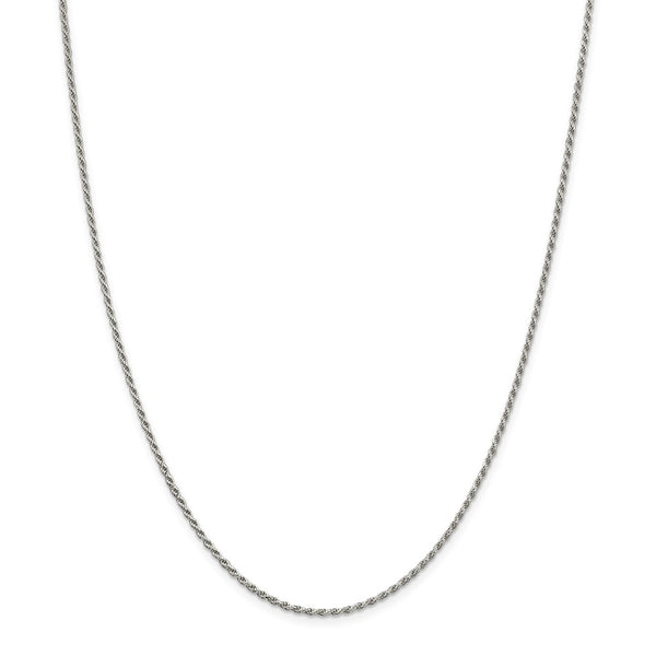 Sterling Silver Rhodium-plated 1.7mm Diamond-cut Rope Chain w/4in ext.-WBC-QDC025RH-22