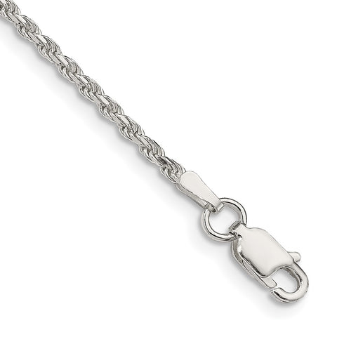 Sterling Silver 1.85mm Diamond-cut Rope Chain Anklet-WBC-QDC030-9