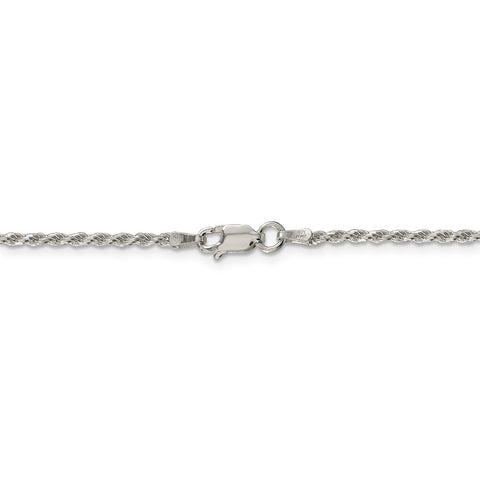 Sterling Silver Rhodium-plated 1.85mm Diamond-cut Rope Chain Anklet-WBC-QDC030R-9