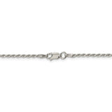 Sterling Silver Rhodium-plated 1.85mm Diamond-cut Rope Chain Anklet-WBC-QDC030R-10