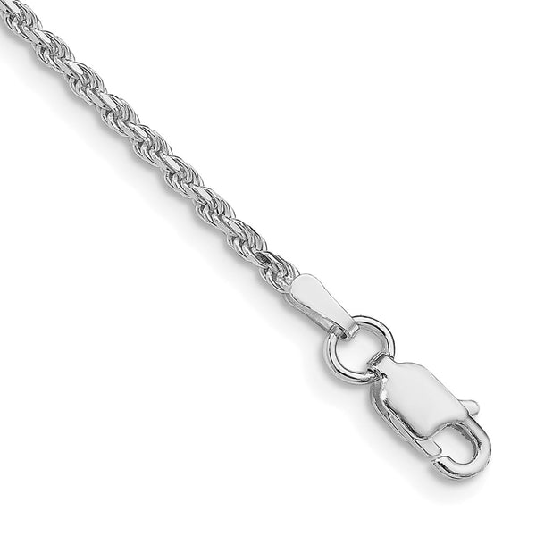 Sterling Silver Rhodium-plated 1.85mm Diamond-cut Rope Chain Anklet-WBC-QDC030R-9