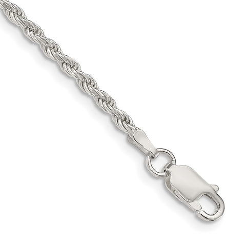 Sterling Silver 2.25mm Diamond-cut Rope Chain Anklet-WBC-QDC050-10