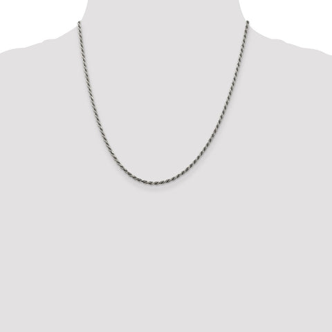 Sterling Silver Rhodium-plated 2.25mm Diamond-cut Rope Chain-WBC-QDC050R-20