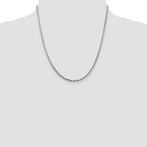 Sterling Silver Rhodium-plated 2.5mm Diamond-cut Rope Chain-WBC-QDC055R-20