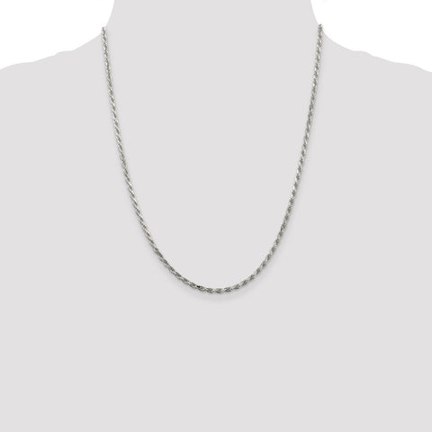 Sterling Silver Rhodium-plated 2.5mm Diamond-cut Rope Chain-WBC-QDC055R-22