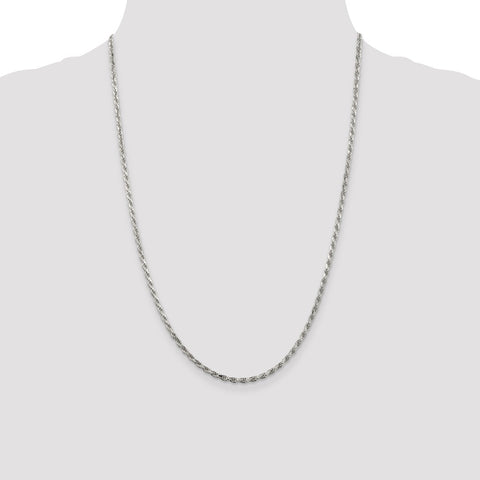 Sterling Silver Rhodium-plated 2.5mm Diamond-cut Rope Chain-WBC-QDC055R-24