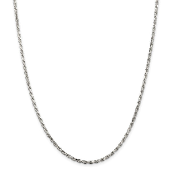 Sterling Silver Rhodium-plated 2.5mm Diamond-cut Rope Chain-WBC-QDC055R-20