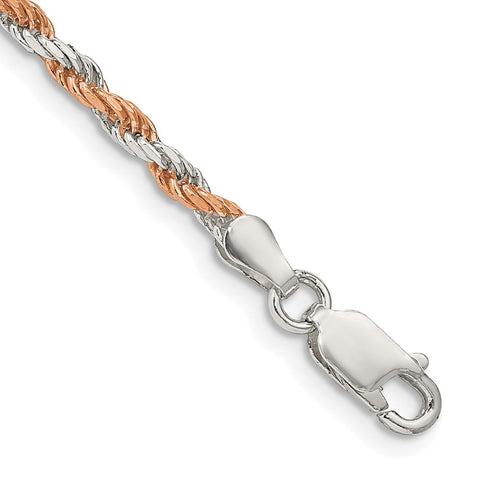 Sterling Silver And Rose Vermeil 2.5mm Diamond-cut Rope Chain-WBC-QDCR060-7