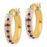 Sterling Silver Diamond Mystique Gold-plated Dia. & Ruby Oval Hoop Earrings-WBC-QDF134