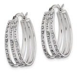 Sterling Silver Diamond Mystique Oval Hoop Earrings-WBC-QDF171