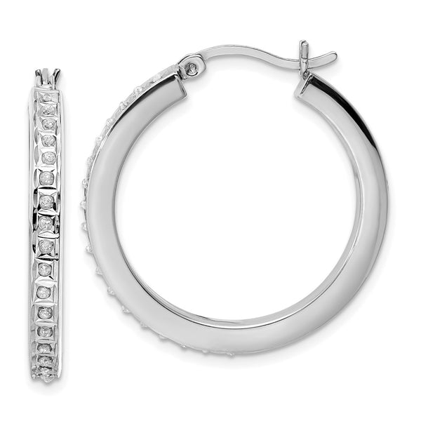 Sterling Silver Platinum-Plated Diamond Mystique Hoop Earrings-WBC-QDF190