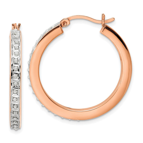 Sterling Silver 18k Rose Gold-Plated Diamond Mystique Hoop Earrings-WBC-QDF192