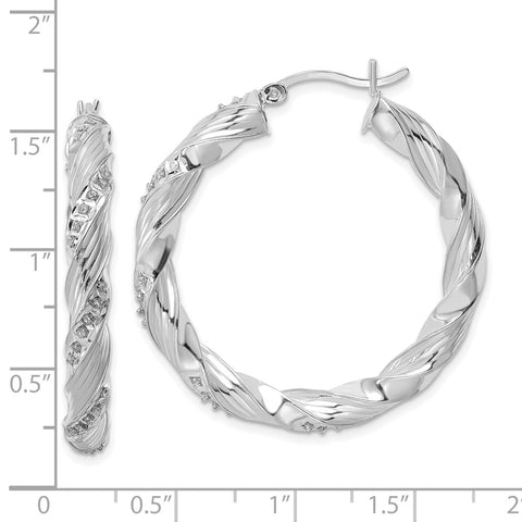 Sterling Silver Platinum-Plated Diamond Mystique Twisted Hoop Earrings-WBC-QDF193
