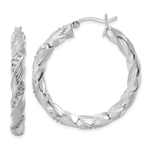 Sterling Silver Platinum-Plated Diamond Mystique Twisted Hoop Earrings-WBC-QDF193