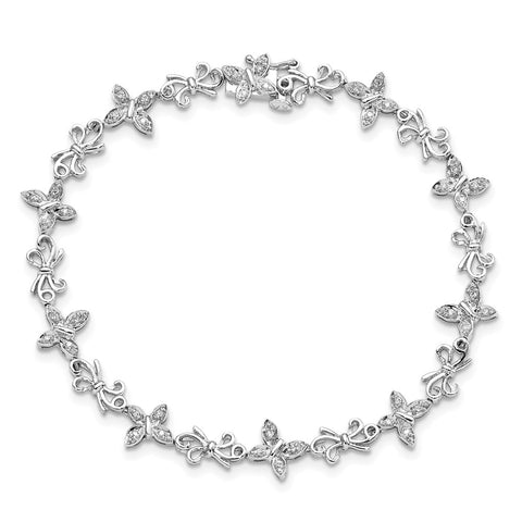 Sterling Silver Rhodium-plated Diamon Butterfly & Bows Bracelet-WBC-QDX1068