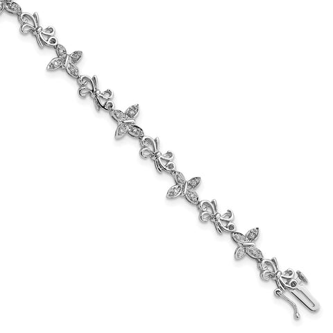 Sterling Silver Rhodium-plated Diamon Butterfly & Bows Bracelet-WBC-QDX1068