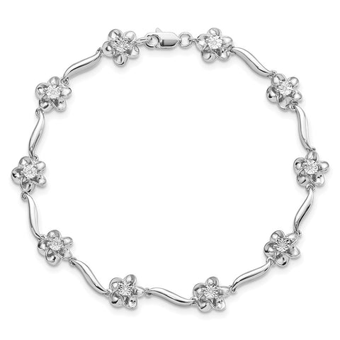 Sterling Silver Rhodium-plated Floral Diamond Bracelet-WBC-QDX1248