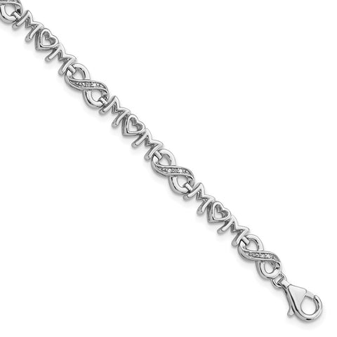 Sterling Silver Rhodium-plated Heart Mom Infinity Diamond Bracelet-WBC-QDX1251